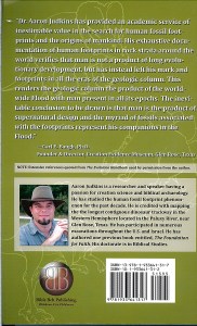 The back cover of "Evolution and Human Fossil Footprints" by Aaron Judkins. Click to see large image where your can read Baugh's endorsement and Judkins description of himself.