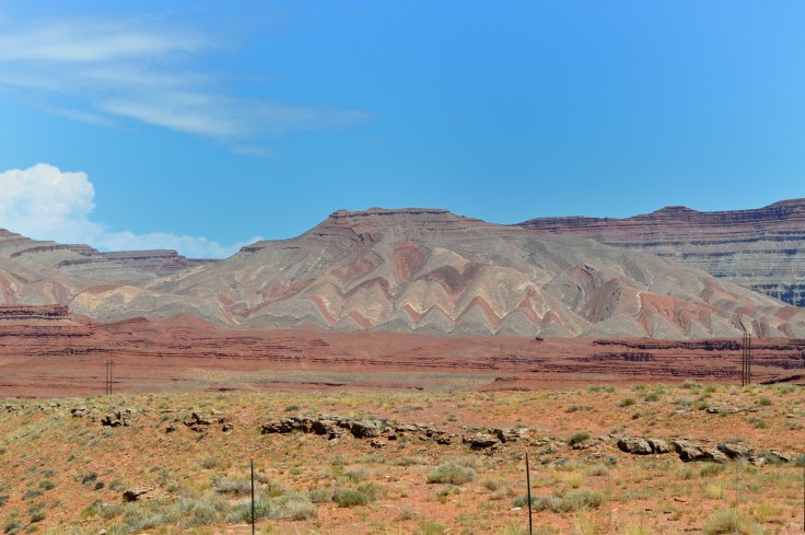 Looking direction east from intersection 261 and 1?? near Mexican Hat, UT.  Click for 2500px version. Image Credit: Joel Duff
