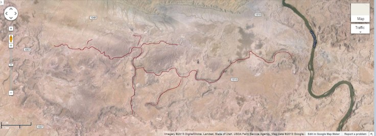 Google screenshot of area south of Green River UT. I have highlighted some of the 