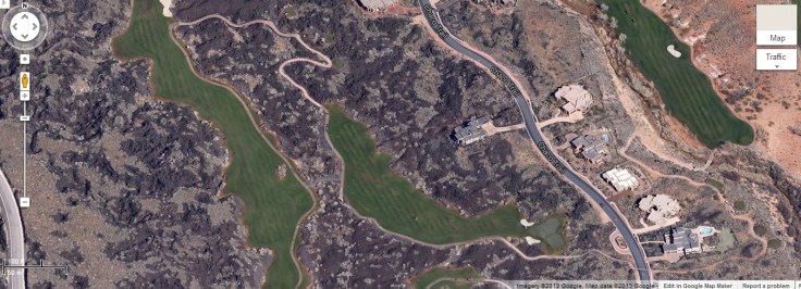 A golf course among lava fields west of St. George UT.   Google is a registered trademark of Google Inc. and used with permission.