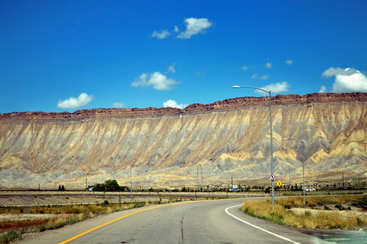 The "bookcliffs" overlooking Grand Junction Colorado.  I took this from the front windshield just before getting on I70.  Photo: Joel Duff