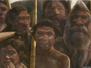 Artistic depiction of Homo heidelbergensis hominids whose bones are found in The Pit of Bones. Photo: Javier Trueba, Madrid Scientific Films