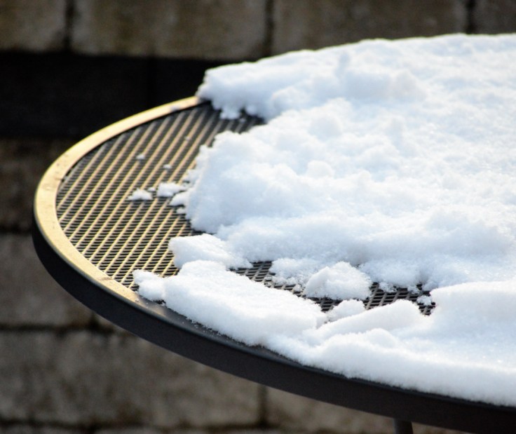 A close-up of the snow on top of our patio table.  How did it get this way?  Image credit: Joel Duff