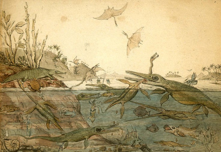 Duria Antiquior - A more Ancient Dorset is a watercolour painted in 1830 by the geologist Henry De la Beche based on fossils found by Mary Anning, and was the first pictorial representation of a scene from deep time based on fossil evidence. Image: Wikipedia