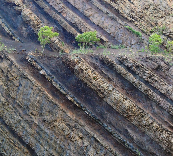 Many layers of rock dip down on the west side of Sideling Hill.  Image: Joel Duff 