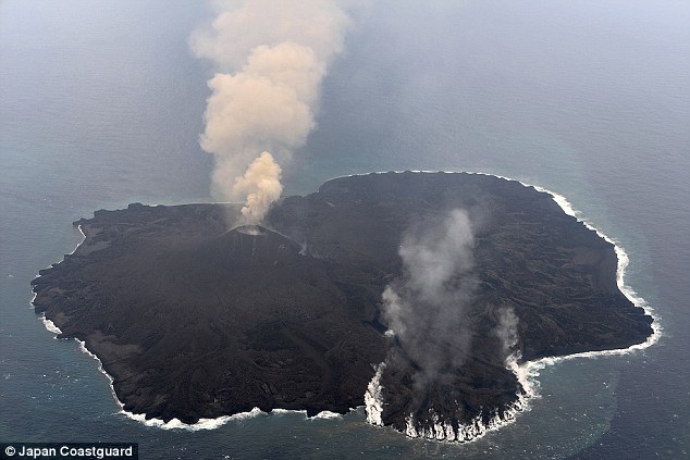 A recent picture from the end of the February 2015 shows the entire island engulfed by fresh volcanic material with volcanic activity still going strong. 
