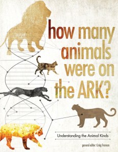 A book for sale at the Ark Encounter gift shop. You can see on the cover that the felines all came from a single common ancestor cat on the Ark. 
