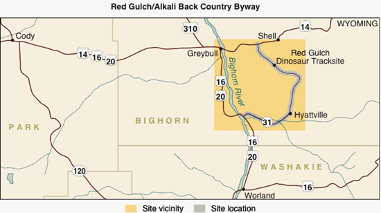A BLM graphic showing the location of the Red Gulch Scenic Byway. 